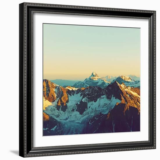 Scenic Alpine Landscape with and Mountain Ranges. Natural Mountain Background. Vintage Stylization-Evgeny Bakharev-Framed Photographic Print