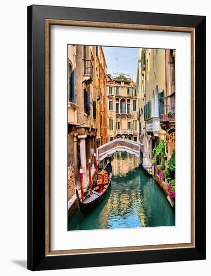 Scenic Canal Gondola Venice-null-Framed Premium Giclee Print