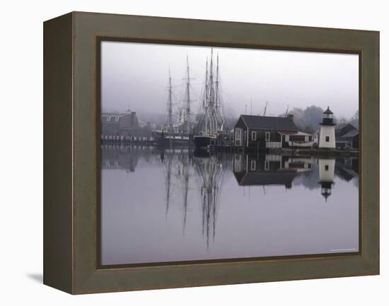 Scenic Harbor View with Masted Ships and Buildings Reflected in Placid Waters at Mystic Seaport-Alfred Eisenstaedt-Framed Premier Image Canvas
