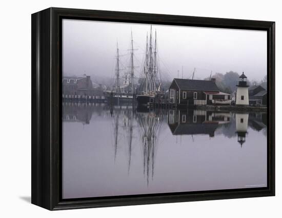 Scenic Harbor View with Masted Ships and Buildings Reflected in Placid Waters at Mystic Seaport-Alfred Eisenstaedt-Framed Premier Image Canvas