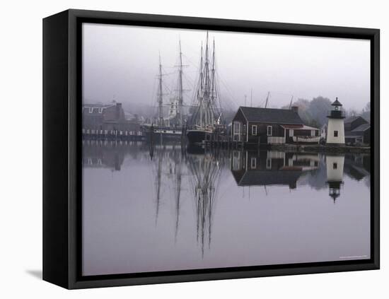 Scenic Harbor View with Masted Ships and Buildings Reflected in Placid Waters at Mystic Seaport-Alfred Eisenstaedt-Framed Premier Image Canvas