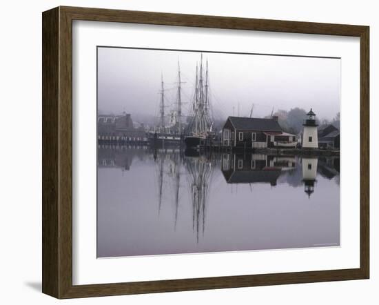 Scenic Harbor View with Masted Ships and Buildings Reflected in Placid Waters at Mystic Seaport-Alfred Eisenstaedt-Framed Photographic Print