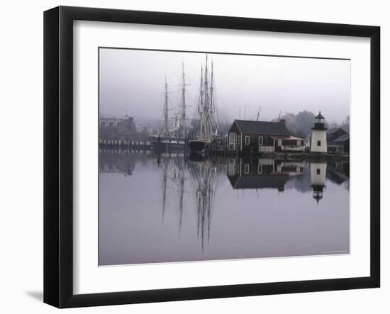 Scenic Harbor View with Masted Ships and Buildings Reflected in Placid Waters at Mystic Seaport-Alfred Eisenstaedt-Framed Photographic Print