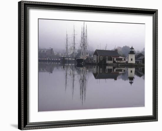 Scenic Harbor View with Masted Ships and Buildings Reflected in Placid Waters at Mystic Seaport-Alfred Eisenstaedt-Framed Photographic Print