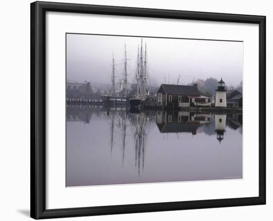 Scenic Harbor View with Masted Ships and Buildings Reflected in Placid Waters at Mystic Seaport-Alfred Eisenstaedt-Framed Photographic Print