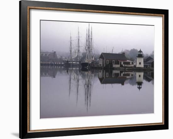 Scenic Harbor View with Masted Ships and Buildings Reflected in Placid Waters at Mystic Seaport-Alfred Eisenstaedt-Framed Photographic Print