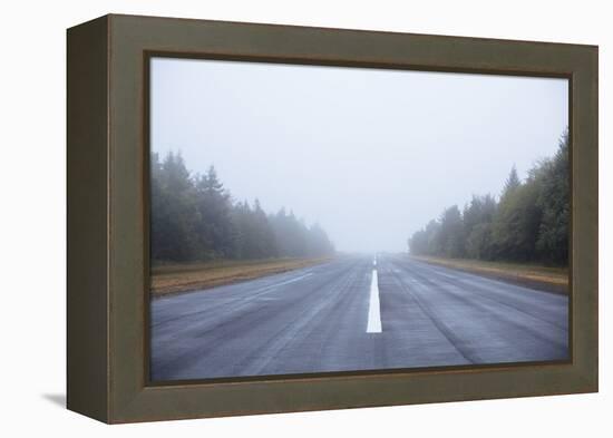 Scenic Image Of A Airplane Runway On The Oregon Coast-Justin Bailie-Framed Premier Image Canvas