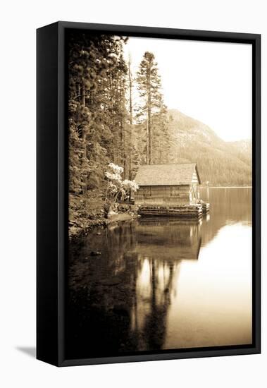 Scenic Image of Boathouse on Fallen Leaf Lake, California-Justin Bailie-Framed Premier Image Canvas