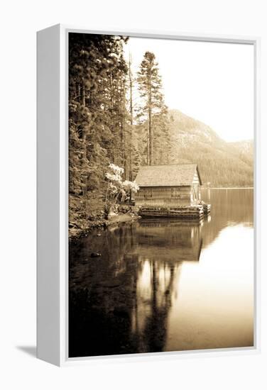 Scenic Image of Boathouse on Fallen Leaf Lake, California-Justin Bailie-Framed Premier Image Canvas