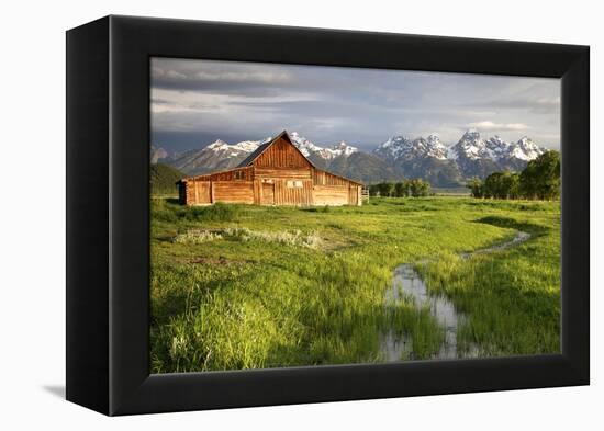 Scenic Landscape Image of the Moulton Barn with Storm Clouds, Grand Teton National Park, Wyoming-Adam Barker-Framed Premier Image Canvas