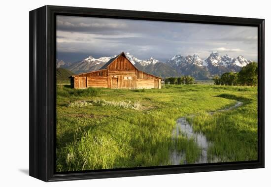 Scenic Landscape Image of the Moulton Barn with Storm Clouds, Grand Teton National Park, Wyoming-Adam Barker-Framed Premier Image Canvas