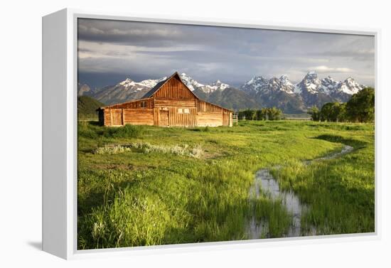 Scenic Landscape Image of the Moulton Barn with Storm Clouds, Grand Teton National Park, Wyoming-Adam Barker-Framed Premier Image Canvas