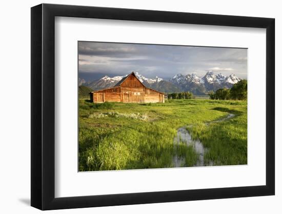 Scenic Landscape Image of the Moulton Barn with Storm Clouds, Grand Teton National Park, Wyoming-Adam Barker-Framed Photographic Print