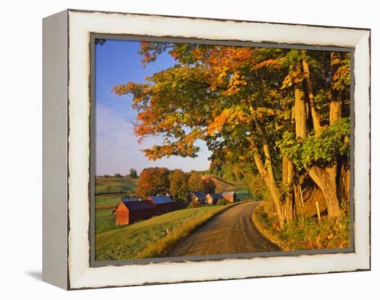 Scenic of Road and Jenne Farm, South Woodstock, Vermont, USA-Jaynes Gallery-Framed Premier Image Canvas