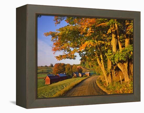 Scenic of Road and Jenne Farm, South Woodstock, Vermont, USA-Jaynes Gallery-Framed Premier Image Canvas