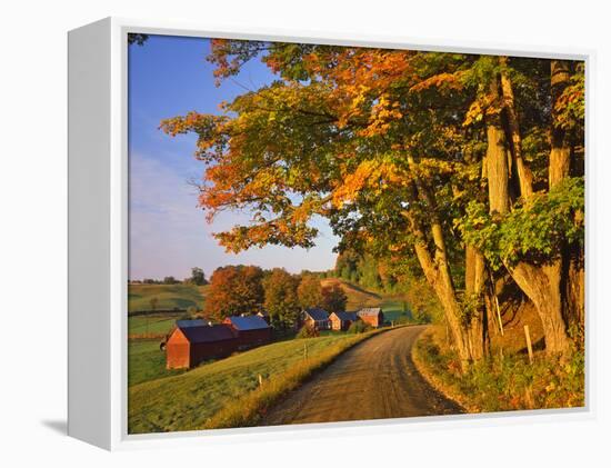 Scenic of Road and Jenne Farm, South Woodstock, Vermont, USA-Jaynes Gallery-Framed Premier Image Canvas