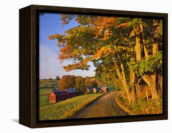 Scenic of Road and Jenne Farm, South Woodstock, Vermont, USA-Jaynes Gallery-Framed Premier Image Canvas