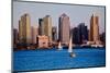 Scenic San Diego skyline, sailboat and waterfront, Pacific Ocean at sunset, California-null-Mounted Photographic Print