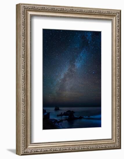 Scenic view of beach against star field at night, Sand Dollar Beach, Plaskett Creek, Big Sur, Ca...-null-Framed Photographic Print