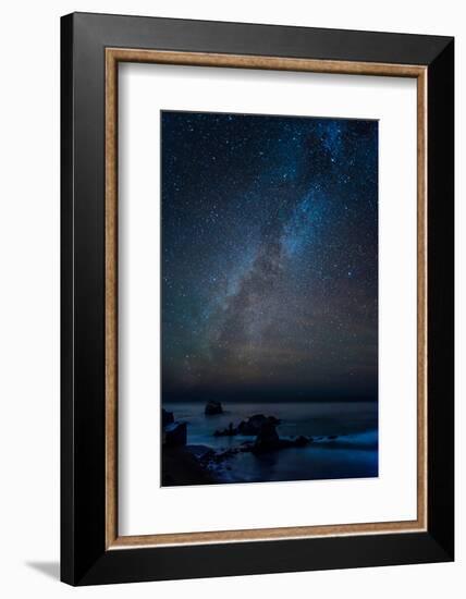 Scenic view of beach against star field at night, Sand Dollar Beach, Plaskett Creek, Big Sur, Ca...-null-Framed Photographic Print