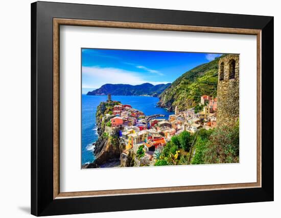 Scenic View of Colorful Village Vernazza and Ocean Coast in Cinque Terre, Italy-Martin M303-Framed Photographic Print