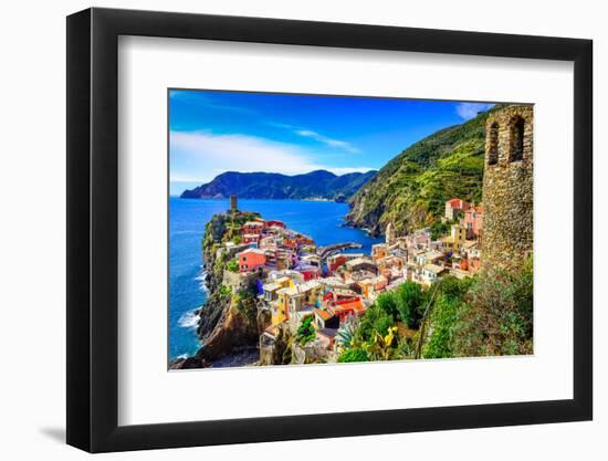 Scenic View of Colorful Village Vernazza and Ocean Coast in Cinque Terre, Italy-Martin M303-Framed Photographic Print