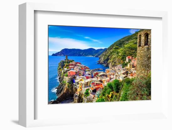 Scenic View of Colorful Village Vernazza and Ocean Coast in Cinque Terre, Italy-Martin M303-Framed Photographic Print