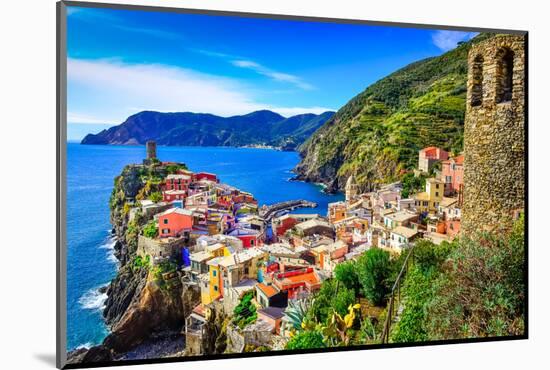 Scenic View of Colorful Village Vernazza and Ocean Coast in Cinque Terre, Italy-Martin M303-Mounted Photographic Print