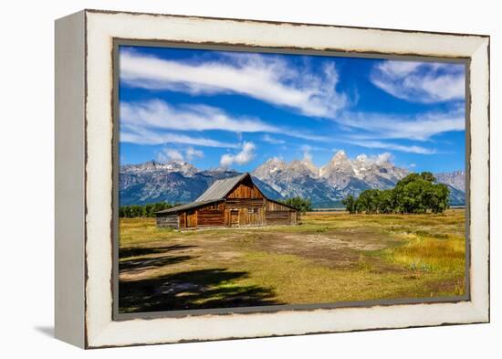 Scenic View of Grand Teton with Old Wooden Farm-MartinM303-Framed Premier Image Canvas