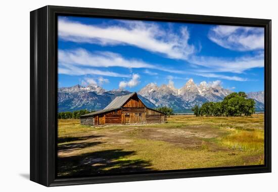 Scenic View of Grand Teton with Old Wooden Farm-MartinM303-Framed Premier Image Canvas