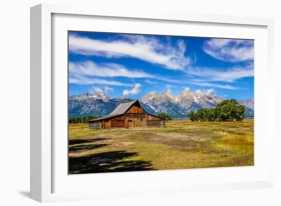 Scenic View of Grand Teton with Old Wooden Farm-MartinM303-Framed Photographic Print