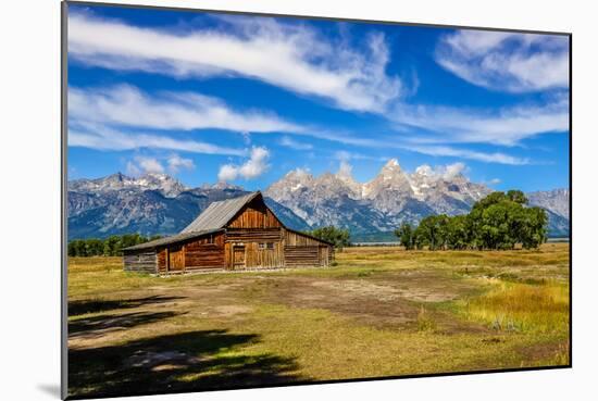 Scenic View of Grand Teton with Old Wooden Farm-MartinM303-Mounted Photographic Print