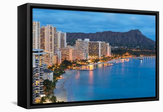 Scenic View of Honolulu City, Diamond Head and Waikiki Beach at Night; Hawaii, USA-SergiyN-Framed Premier Image Canvas