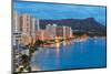 Scenic View of Honolulu City, Diamond Head and Waikiki Beach at Night; Hawaii, USA-SergiyN-Mounted Photographic Print