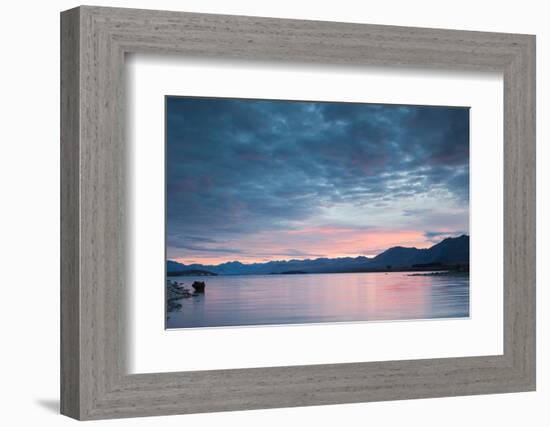 Scenic view of lake at dusk, Lake Tekapo, Canterbury, South Island, New Zealand-null-Framed Photographic Print