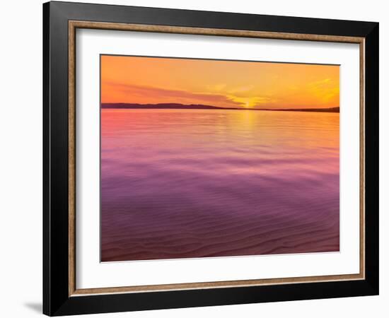 Scenic view of lake at dusk, Sand Point, Pictured Rocks National Lakeshore, Upper Peninsula, Alg...-null-Framed Photographic Print