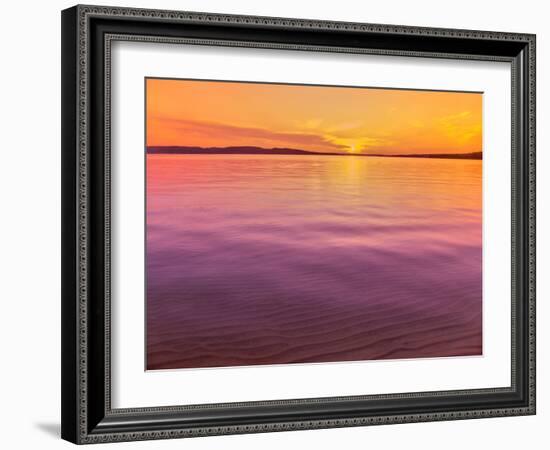 Scenic view of lake at dusk, Sand Point, Pictured Rocks National Lakeshore, Upper Peninsula, Alg...-null-Framed Photographic Print