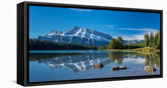 Scenic view of Mount Rundle reflected in Two Jack Lake, Banff National Park, Alberta, Canada-null-Framed Premier Image Canvas