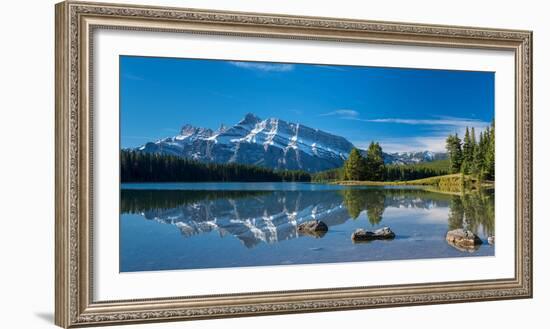 Scenic view of Mount Rundle reflected in Two Jack Lake, Banff National Park, Alberta, Canada-null-Framed Photographic Print