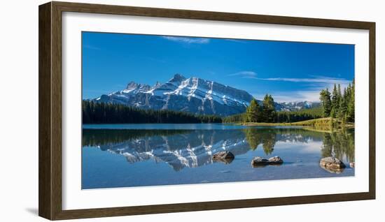 Scenic view of Mount Rundle reflected in Two Jack Lake, Banff National Park, Alberta, Canada-null-Framed Photographic Print