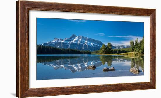 Scenic view of Mount Rundle reflected in Two Jack Lake, Banff National Park, Alberta, Canada-null-Framed Photographic Print