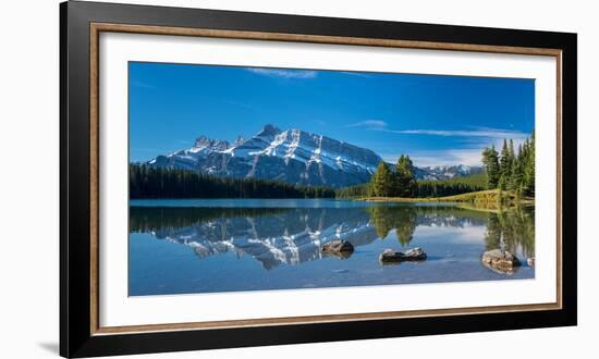 Scenic view of Mount Rundle reflected in Two Jack Lake, Banff National Park, Alberta, Canada-null-Framed Photographic Print