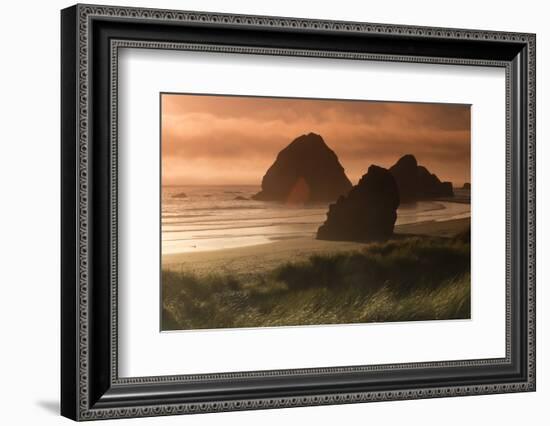 Scenic view of rock formations, Cannon Beach, Oregon, USA-Panoramic Images-Framed Photographic Print