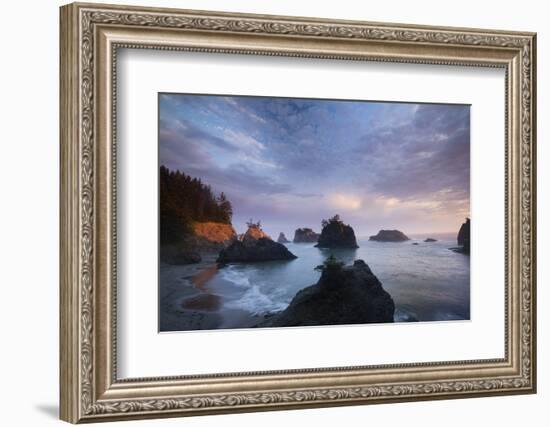 Scenic view of rock formations in the ocean, Haystack Rock, Cannon Beach, Samuel H. Boardman Sta...-Panoramic Images-Framed Photographic Print