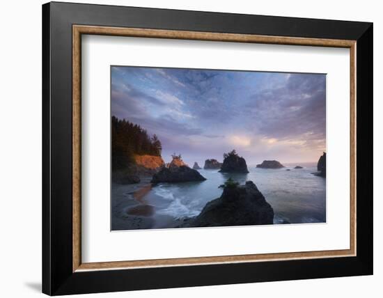 Scenic view of rock formations in the ocean, Haystack Rock, Cannon Beach, Samuel H. Boardman Sta...-Panoramic Images-Framed Photographic Print