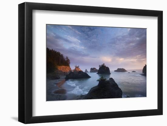 Scenic view of rock formations in the ocean, Haystack Rock, Cannon Beach, Samuel H. Boardman Sta...-Panoramic Images-Framed Photographic Print