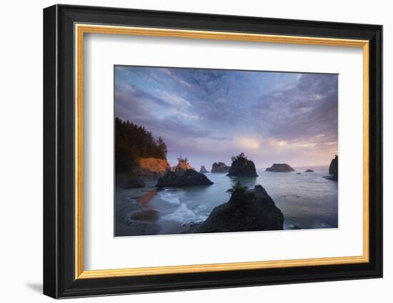 Scenic view of rock formations in the ocean, Haystack Rock, Cannon Beach, Samuel H. Boardman Sta...-Panoramic Images-Framed Photographic Print