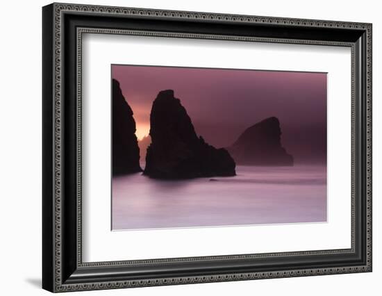 Scenic view of rock formations on the beach, Haystack Rock, Cannon Beach, Samuel H. Boardman Sta...-Panoramic Images-Framed Photographic Print