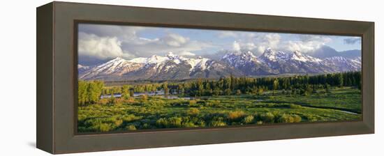 Scenic View of Snake River with Mountain Range in the Background, Snake River, Teton Range-null-Framed Premier Image Canvas
