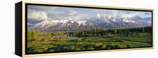 Scenic View of Snake River with Mountain Range in the Background, Snake River, Teton Range-null-Framed Premier Image Canvas